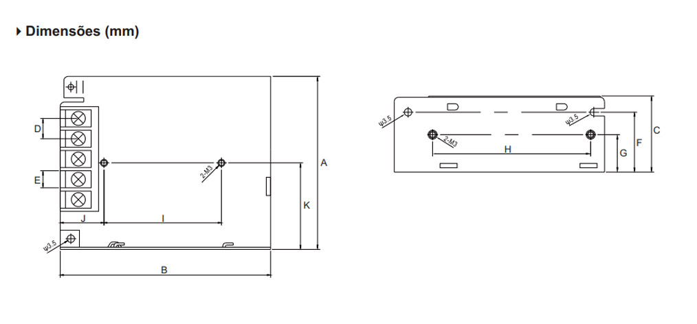 Dimensões da Fonte chaveada SKS