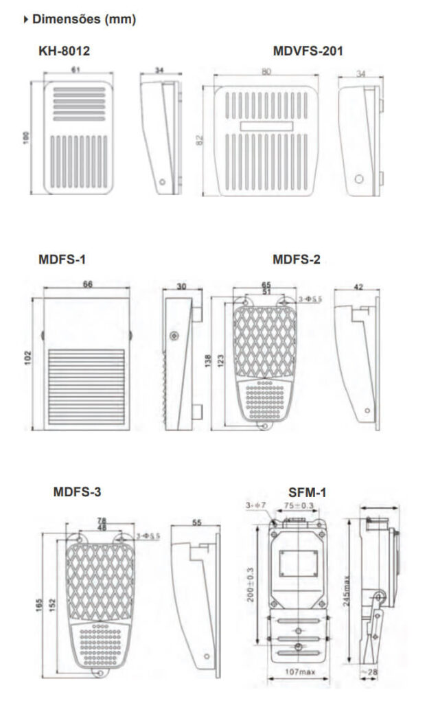 Dimensões - Interruptor Pedal KH-8012
