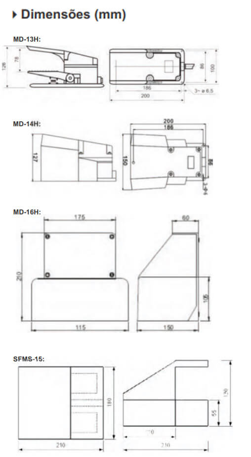 Dimensões - Interruptor Pedal MD