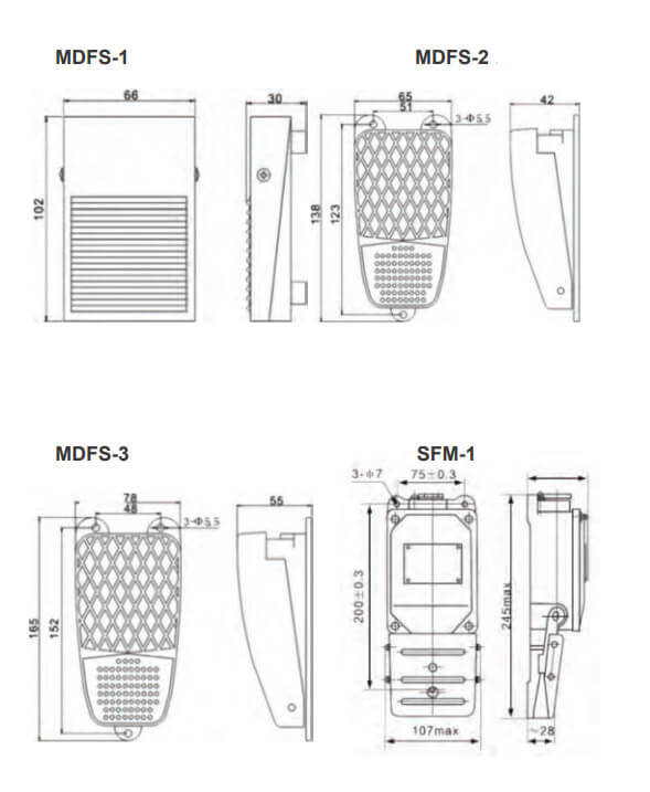 Dimensões - Interruptor Pedal MDFS