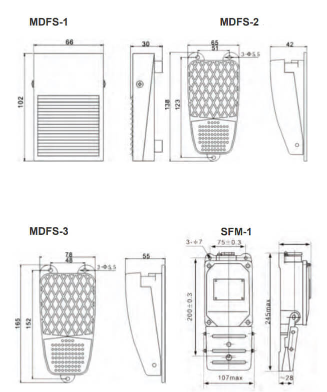 Dimensões - Interruptor Pedal MDVFS-201