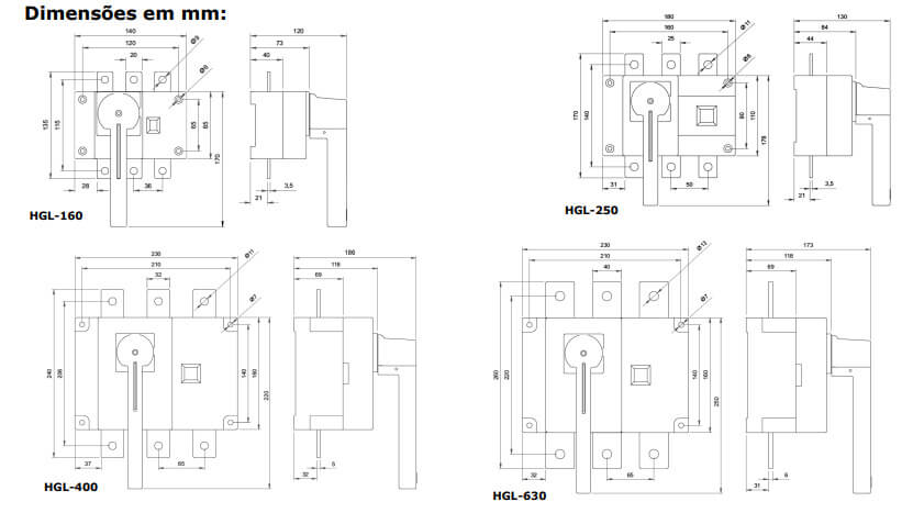 DImensões - Seccionadoras HGL